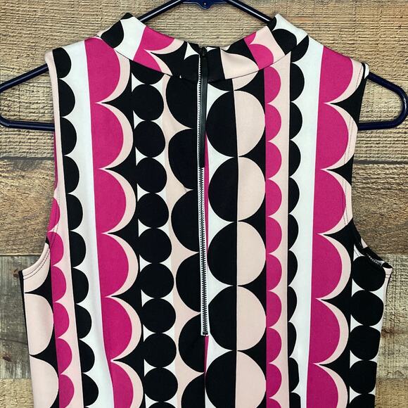 Vince Camuto Mod Retro Dots Sleeveless Sheath Dress Black Pink Size Small - Picture 7 of 9